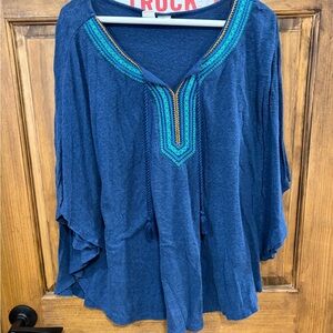 Artisan Ny Blue Tunic with Colorful Embroidery